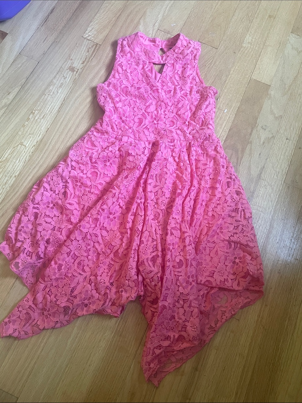Pink Lace Handkerchief Hem Dress 10 girls